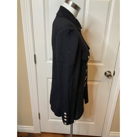 St. John Black Wool Tweed Jewel Accent Zip-Up Jacket, Size 6 - Picture 3 of 7